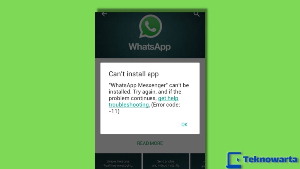Kode error whatsapp tidak bisa di install